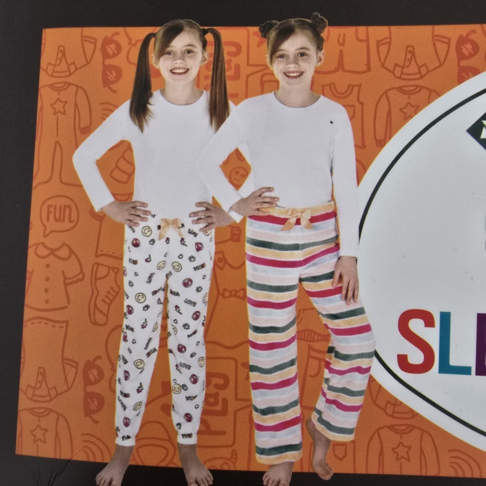 Members Mark Girls 2-Pack Plush Sleep Pants Emoji Stripes Size 14/16 NEW